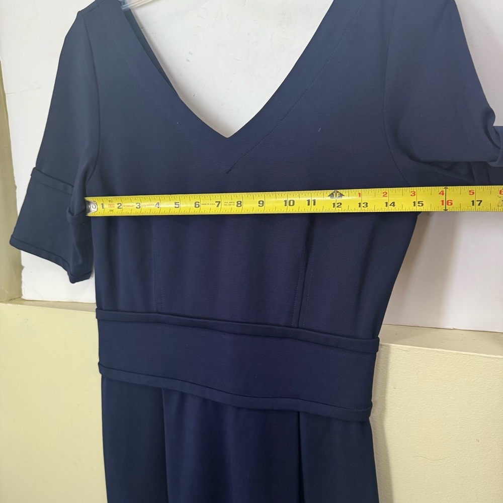 Pink Tartan V Neck Fit Flare Sheath Dress Pockets Stretch Preppy Minimal Navy S - Picture 15 of 16